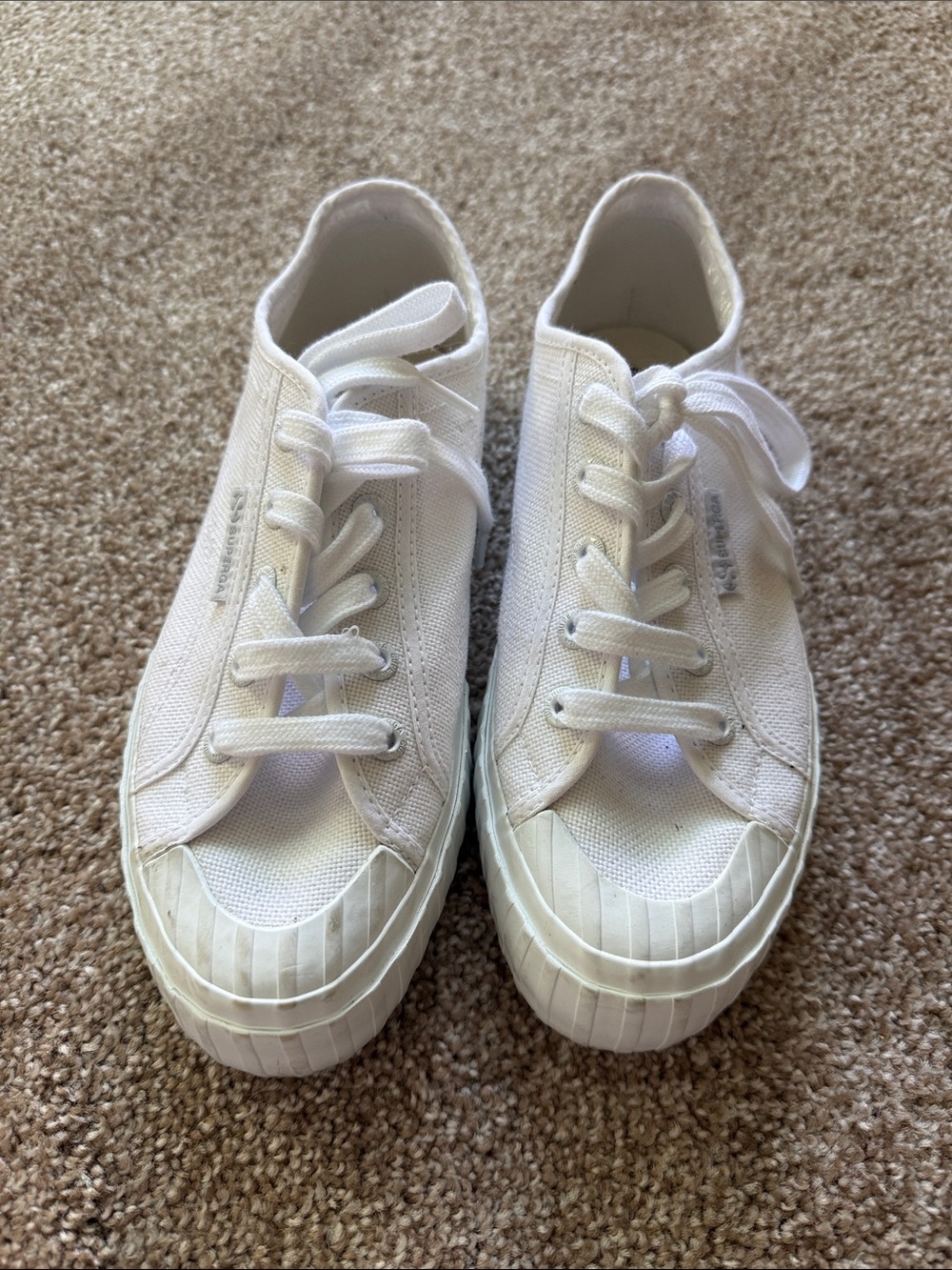 Superga White Canvas Platform Sneakers
